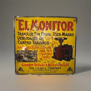 Rare Vintage El Monitor Graphic Embossed Painted Tin Advertising Sugar Mill Sign - Bild 1 von 24