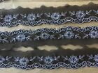 9 1/2 YDS SCALLOPED FLORAL SILVER METALLIC EMBROIDERED ON BLACK NET