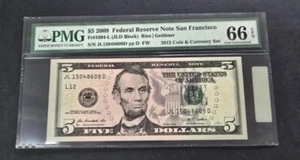 2009 STAR NOTE PMG Gem Uncirculated 66 EPQ $5 Federal Reserve Note Bill - Picture 1 of 2