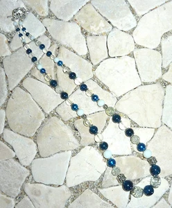 ★ cadena de longitud media ★ collar ★ azul petróleo, cristal y blanco ★ - Imagen 1 de 2