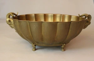 Brass Jardinière with Rams Head Handles and Paw Feet - Picture 1 of 9