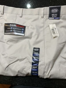 EB202 NWT-Mens ROUNDTREE & YORKE Travel Smart Classic Fit Flat Khaki Pants 48x32 - Picture 1 of 2