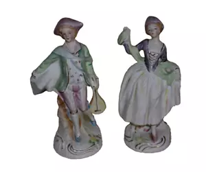 PAR DE FIGURAS RENACENTISTAS JAPONES OCUPADAS DE COLECCIÓN DÉCADA 1940 HOMBRE Y MUJER 6,75"" B76 - Imagen 1 de 5
