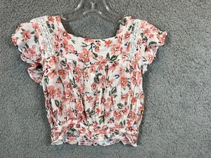 Justice Girls Blouse Top 10 Floral Shirt Short Sleeve - Picture 1 of 5