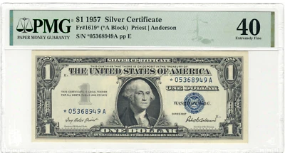 1957 Fr 1619* $1 US Silver Certificate Star Note PMG 40 EF - Image 1 of 2