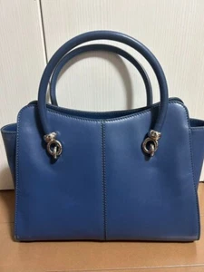 TOD'S Leather Handbag Shoulder Bag Blue Navy Cera Leather Women's Used - Picture 1 of 11