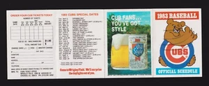 Chicago Cubs 1983 estilo antiguo temporada regular calendario de bolsillo casi nuevo - Imagen 1 de 1