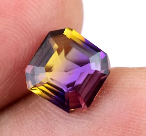 Natural Bi-Color Ametrine 2.25 Ct Asscher Bolivia Certified FL Loose Gemstone - Picture 1 of 7