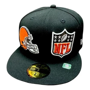 New Era Cleveland Browns NFL on Black Logo 59Fifty Fitted Hat Cap SZ 7.375 - Picture 1 of 6
