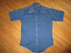 CAMICIA vintage anni 70 80 STUDIO ONE BY CAMPUS BOTTONI DAVANTI blu navy corta seta MEDIA - Foto 1 di 4