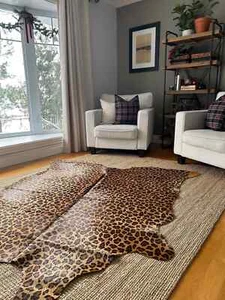 Leopard Cowhide Rug, Leopard Print Cowhide, Leopard Cowhide Average Size: 7X6 ft - Picture 1 of 6