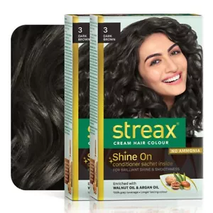 Streax Permanent Haarfarbe, dunkelbraun, Argan und Nussbaumöl 120 ml, 2er Pack - Bild 1 von 5