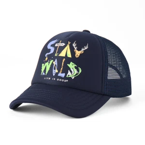 Life is Good. Kids Stay Wild Trucker Hat, Darkest Blue - Picture 1 of 3