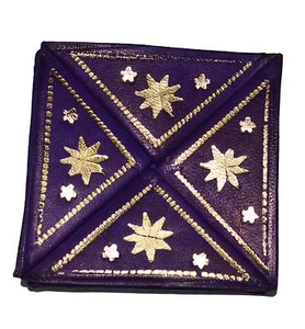 Moneda de billetera marroquí Cuero genuino Doble pliegue Bolsillo hecho a mano Unisex Púrpura - Imagen 1 de 4
