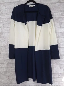 Boston Proper Duster Small Colorblock Open Jacket Oversized Navy White Career - Picture 1 of 9