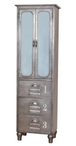 Metallvitrine Schrank Vitrine Metallschrank 2 -Türig, 3 Schubladen in Metallgrau - Bild 1 von 2