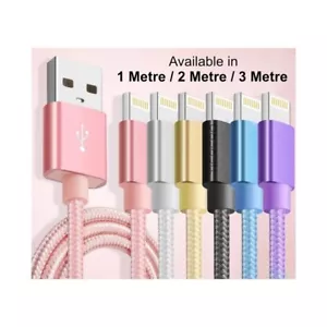 Heavy Duty Braided Long USB Fast Charger Cable Lead For iPhone 14 13 12 11 X 7 8 - Picture 1 of 11