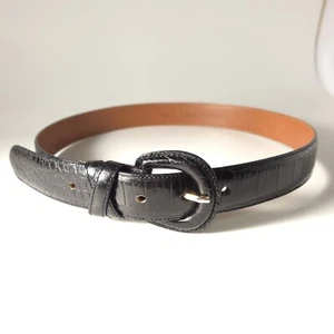 Vintage Harolds Echtleder Gürtel Italien schwarz Krokoprägung 37"x1,25" Größe M - Bild 1 von 6