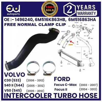 INTERCOOLER TURBO HOSE PIPE FOR FORD FOCUS C-MAX MK2 1.6 TDCI VOLVO 533  544 545 - Image 1 of 4