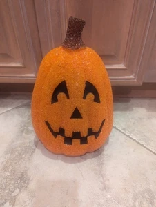 Vintage Seasons geschmolzenes Kunststoff Popcorn Jack O'Lantern beleuchtet Halloween Kürbis 12 Zoll - Bild 1 von 5