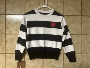 Girls Soft Cotton Knit Sweater, Striped Heart Schoolcore Casual, Sz 14/16 - Picture 1 of 8