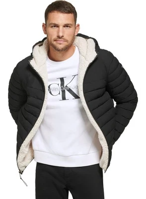 Chaqueta acolchada con capucha forrada Sherpa de Calvin Klein para hombre mediana ébano - NUEVA CON ETIQUETAS $250 Foto 1 de 4