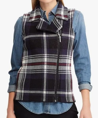 Damas "Chaps" Talla Med, Azul Mu (A Cuadros), Cremallera Frontal Lateral, Chaleco Suéter Sin Mangas Foto 1 de 4