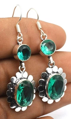 Orecchini Pendenti Etnici Fatti A Mano In Quarzo Verde Gioielli ER 074 - Immagine 1 di 3