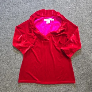 Gretchen Scott Top Womens Medium Red Velvet Velour Ruffle Neck Holiday Casual - Picture 1 of 10