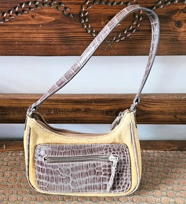 Women's Liz Claiborne Faux Alligator Trim Straw Weave Mini Hobo Brown/Yellow  - Image 1 of 4