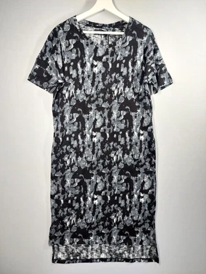 Religion Solar Kaftan Dress Size 10 Black Grey Cotton Jersey Hi Low Hem Pockets - Image 1 of 4