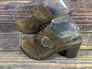 Dansko Shoes Womens 8 Heels Nadine Brown Suede Studded W/ Buckle Wood Grain - Picture 1 of 10