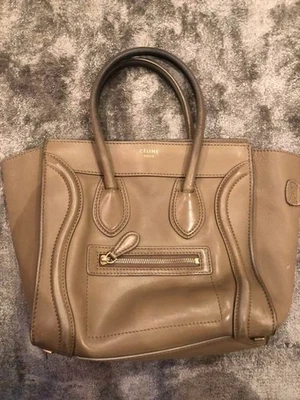 Celine Equipaje Bolso de Mano Cartera Bolso de Mano Cuero Gris USADO Buen Estado Foto 1 de 4