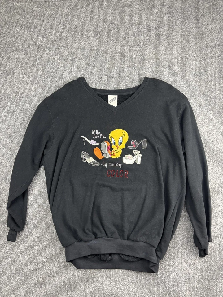复古 Tweety 卫衣女式大号华纳兄弟工作室商店套衫 90 年代 — 第 1/4 张图片