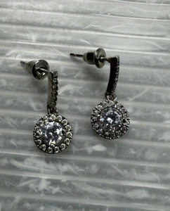 NAPIER Silver Tone Drop Earrings Simulated Diamond Rhinestone - Picture 1 of 13