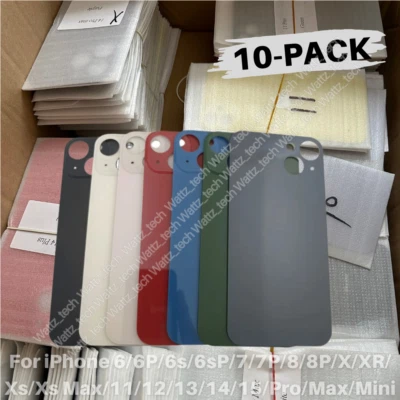 10Pcs Big Hole Back Glass Cover Replacement Lot For iPhone 14 13 12 11 Pro Max X - Image 1 of 4