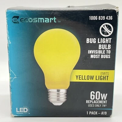 60-Watt Equivalent A19 Outdoor Bug Light Yellow LED Light Bulb (1-Pack) - Image 1 of 4