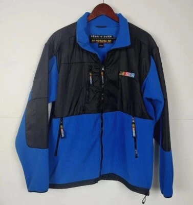 Jaqueta NASCAR de lã vintage manga longa bolsos zíper completo preta/azul masculina G  - Imagem 1 de 4