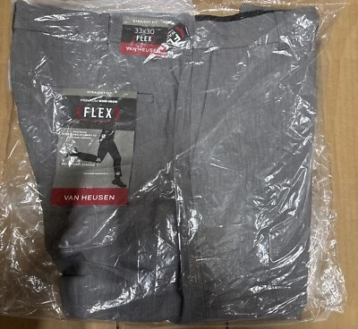 Pantalón Van Heusen Para Hombre Flex Frente Plano Calce Recto Talla 33W x 30L en Gris Plateado Foto 1 de 3