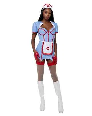 Roma Retro Nurse 4pc Blue & Red Vinyl Dress Costume 6180 - Image 1 of 2