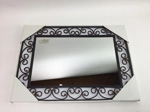 Nuevo DE COLECCIÓN LOOK FETCO Decoración del Hogar Marrón Hierro Forjado 13"x18" ESPEJO Cuentas Ámbar - Imagen 1 de 3