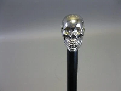 36" Brass Skull Handle Wooden Walking Stick Cane Decorative Artwork For X-mas - Image 1 of 4