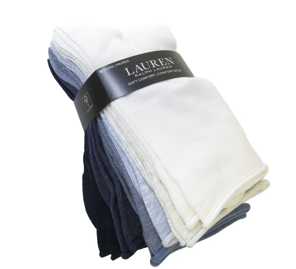 6 PR Ralph Lauren Damas Pantalón Calcetines Top Enrollado Asst Blanco Denims Azul Marino Foto 1 de 1