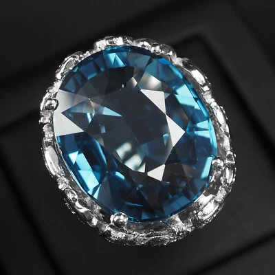 Кольца с покрытием из белого золота 925 пробы с огромным лондонским голубым топазом 35,90 карата - Изображение 1 из 4