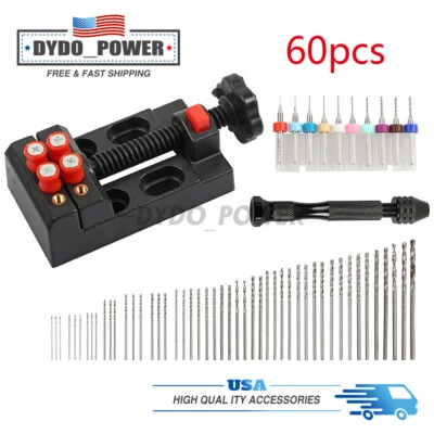 60X Mini Micro Hand Drill Bits Set Small Manual Keyless Chuck Pin Vise Rotary - Image 1 of 4