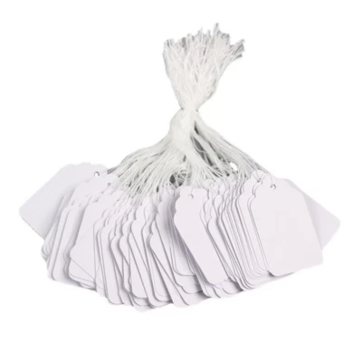 Blank White Merchandise Price Tags w/ String Retail Jewelry Strung Small Large - Image 1 of 4