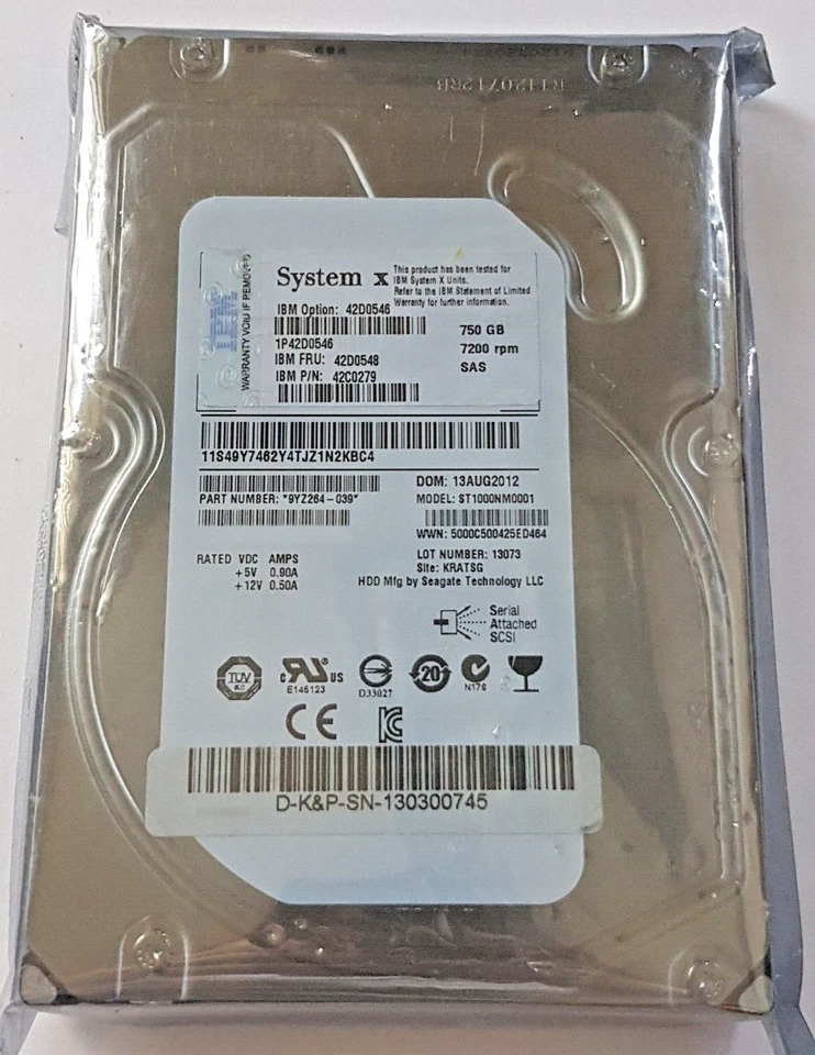 750 GB SAS IBM System X 42D0546 ST1000NM0001 7200RPM 16MB HDD 3.5 " New - Image 1 of 1