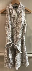 Banana Republic A-line Shirt Dress White Black Floral Sleeveless Lined 4P NWT - Picture 1 of 4