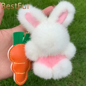 12cm Cute Real Mink Fur Rabbit BunnyToy Kid Gift Keyring Bag Car Phone Pendant - Picture 1 of 16
