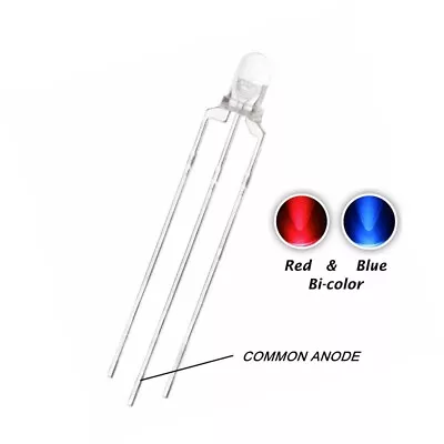 100pcs 3MM Bicolor LED RED + GREEN / RED + BLUE / BLUE + GREEN DIP-3 water clear - Image 1 of 3